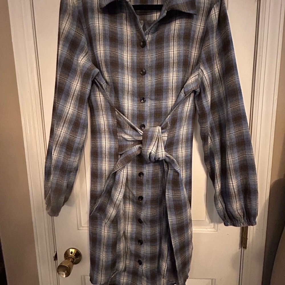 Plaid Button-Up Tie-WaistDress